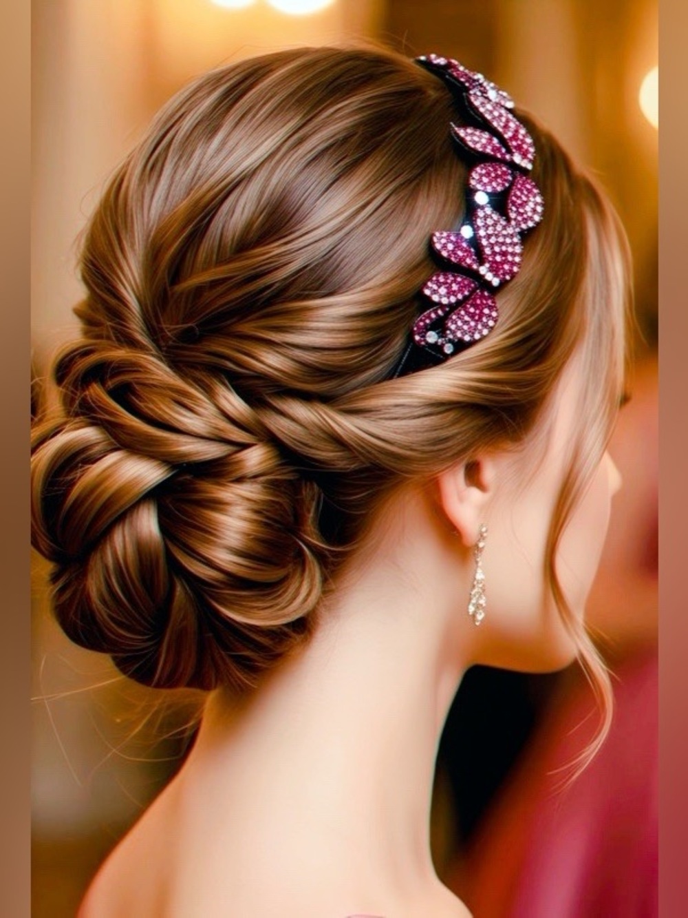 Elegant Multi Color Pink & AB Crystal Headband - Women Hair Accessory